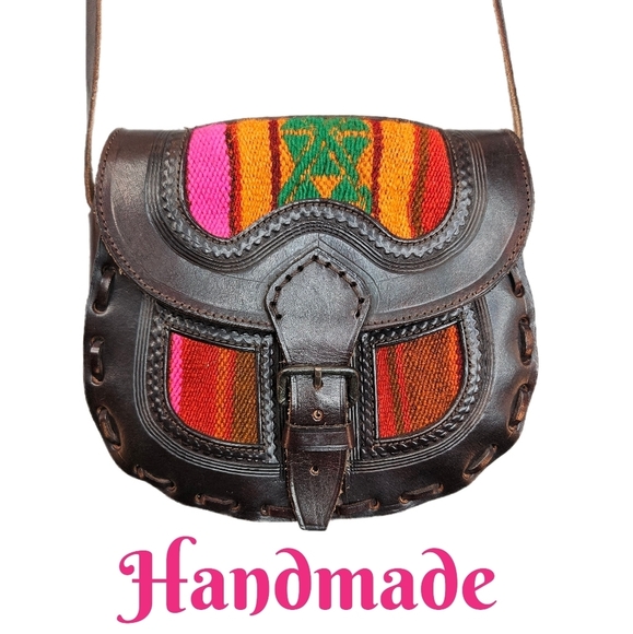 Dark Brown Leather Womens Cross Body Peruvian Handmade Purse Sz Small Adj. Strap - Picture 1 of 9